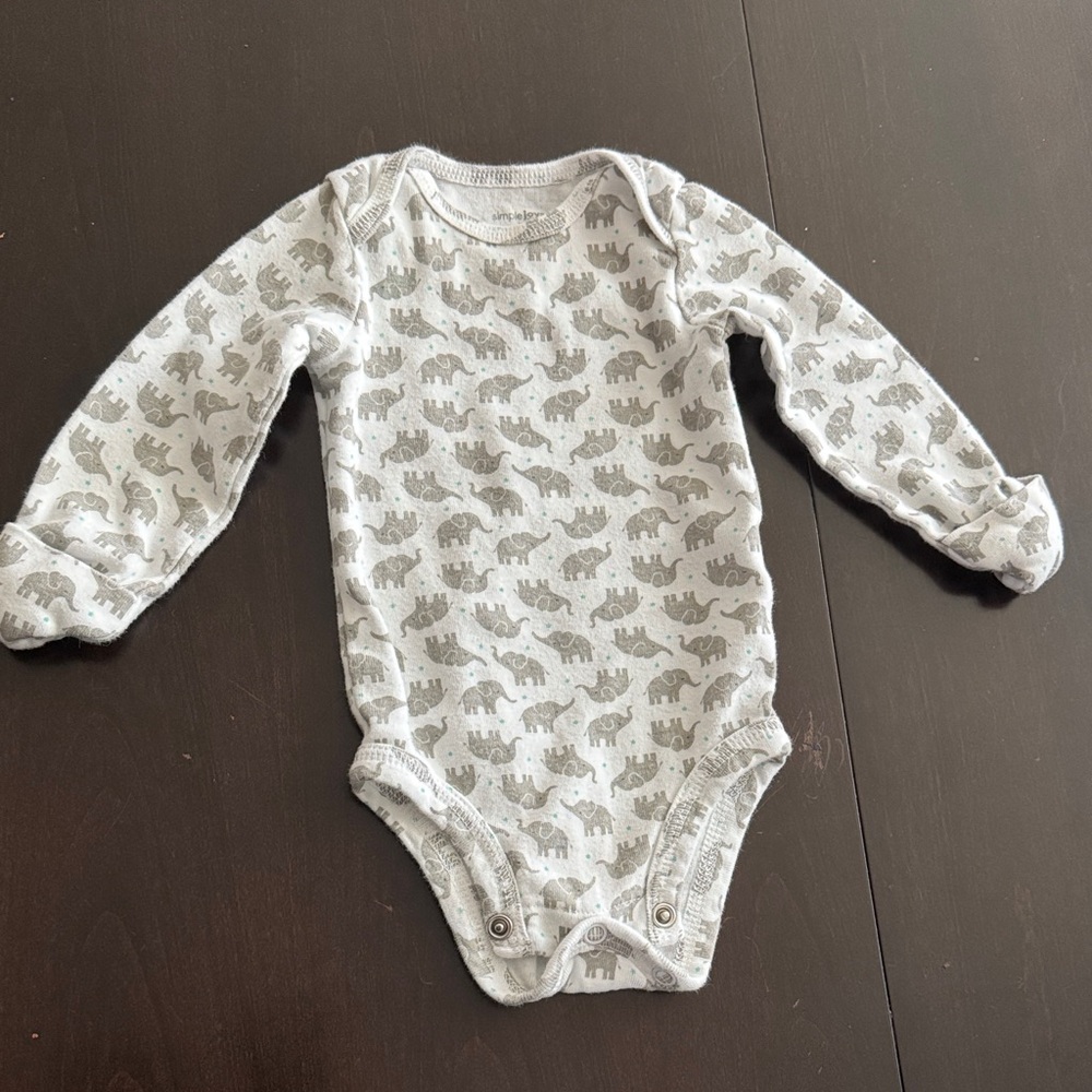 Simple Gray Elephant Pattern Bodysuit